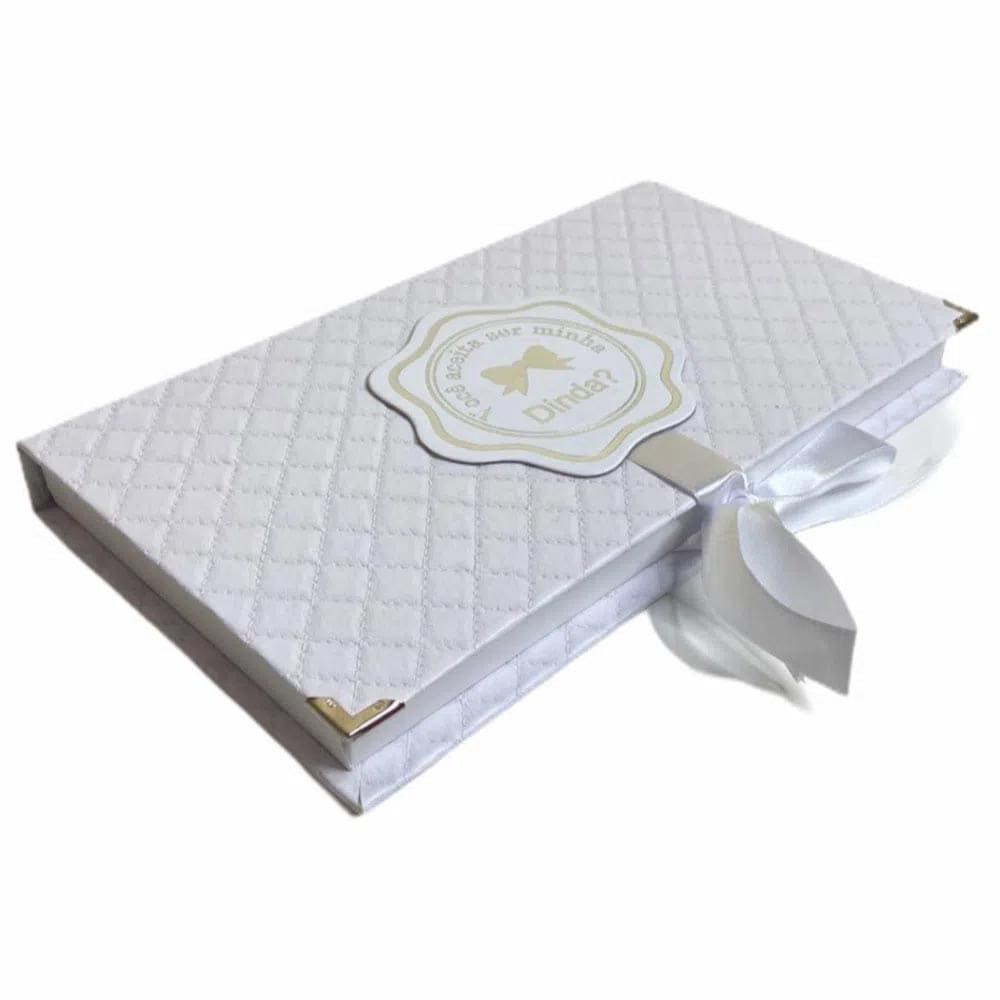 Caixa Convite para Madrinha/Padrinho Original Paper - Matelassê Branco