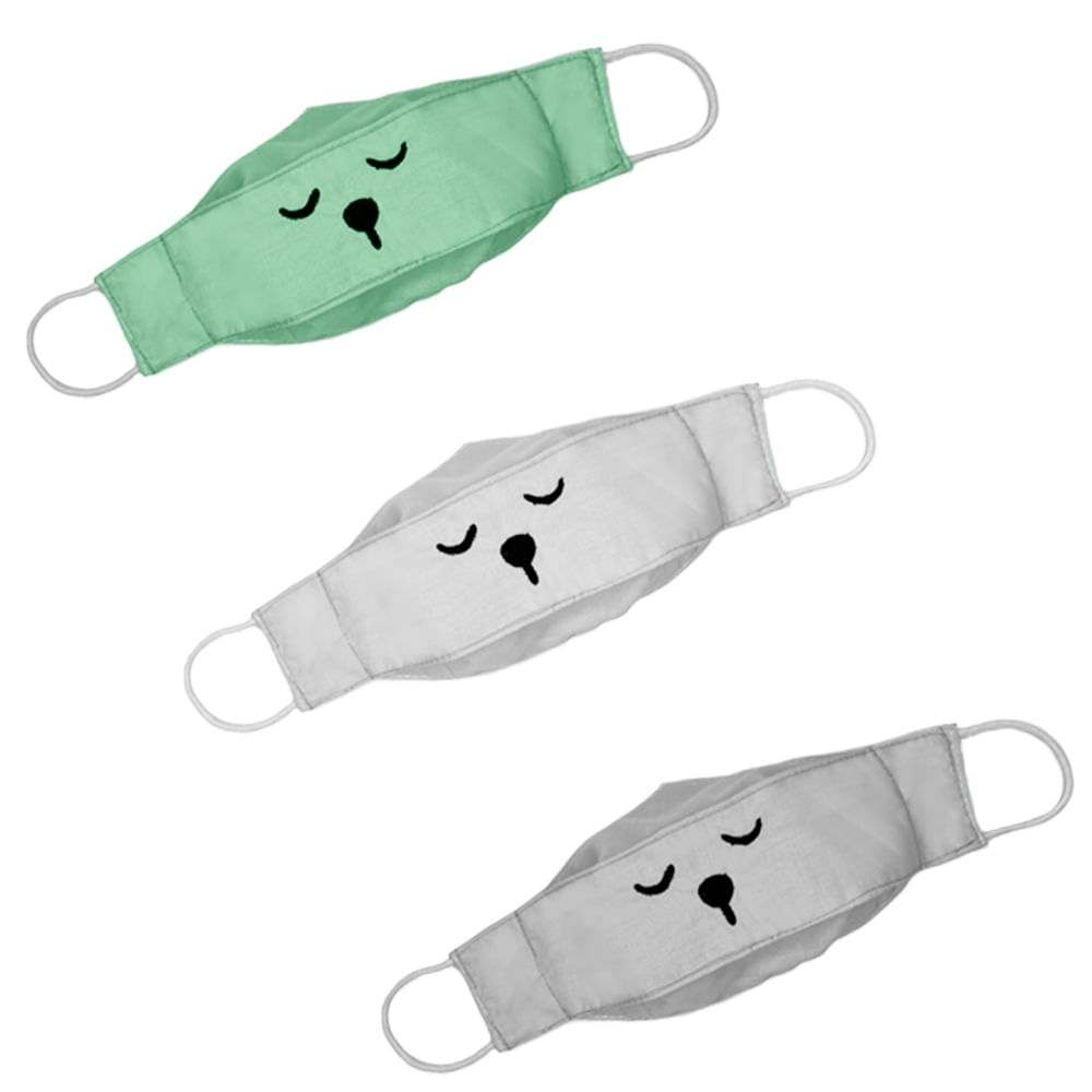 Conjunto 3 Máscaras Infantis TudoComNome - Bear Verde, Branca e Cinza